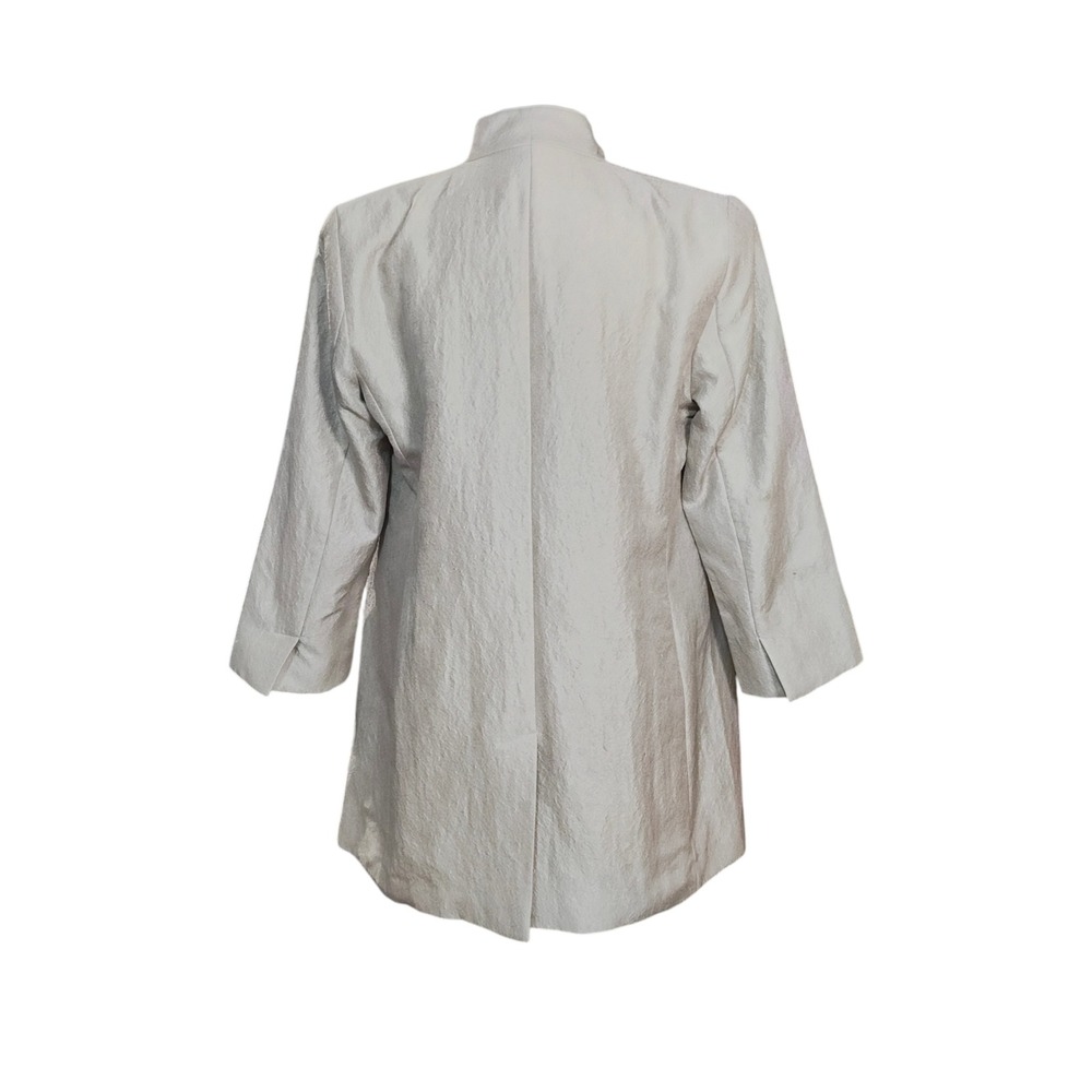 Eileen Fisher Silver Silk Blend Open Front Blazer Jacket Metallic Quiet Luxury S - Picture 7 of 9
